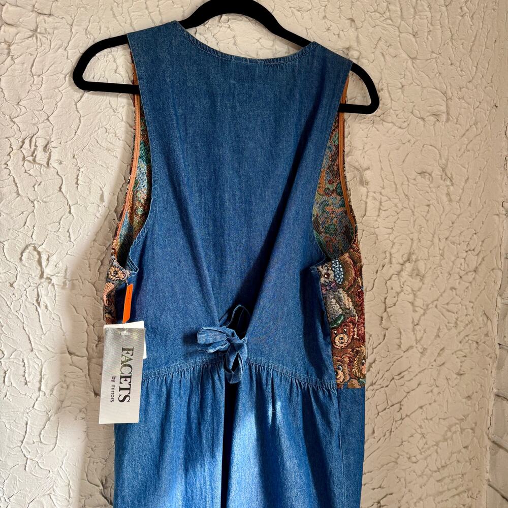 Vintage 90s Teddy Bear Tapestry Denim Dress | Cottagecore Prairie Dress - Picture 5 of 10